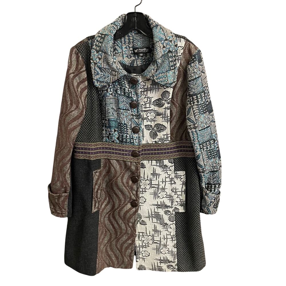Papillon Mixed Print Button Front Coat Multicolor… - image 1